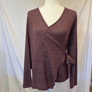 Bobeau wrap front  knit cardigan burgundy with long  sleeves